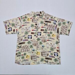 Vintage ESPN Zone Men XL Rayon All Over Print SportsCenter Hawaiian Camp Shirt